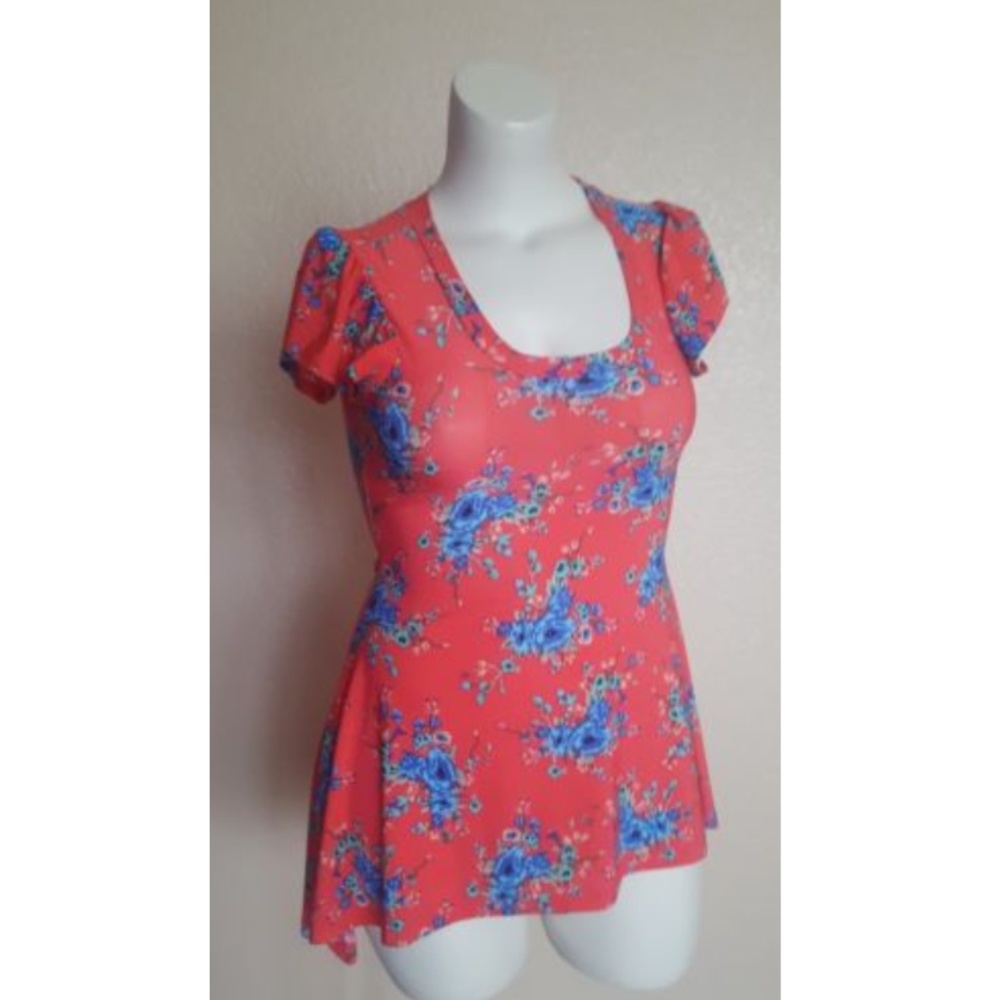 24/7 Comfort Apparel Floral Print Ruffle Tunic Top M Pink New